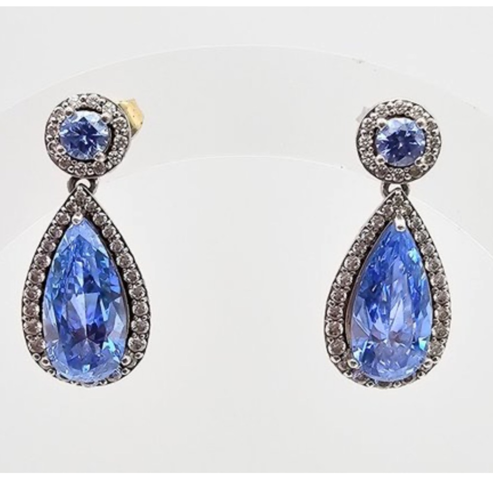 AJ Cubic Zirconia Sterling Silver Drop Dangle Earrings 7.1 G